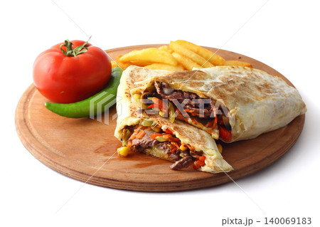 Doner kebab or shawarma sandwich isolated on white background 140069183
