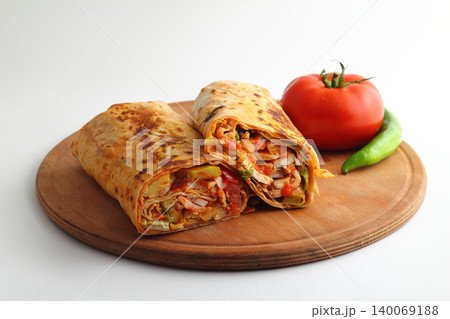 Doner kebab or shawarma sandwich isolated on white background 140069188