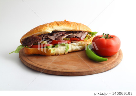 Turkish Doner Kebab Sandwich isolated on white background. 140069195