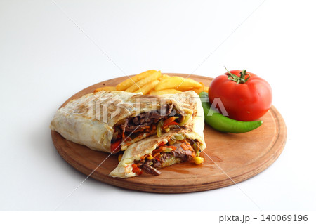 Doner kebab or shawarma sandwich isolated on white background 140069196