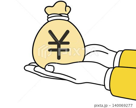 お金と手と円マークとコインを持つ手のイラスト お金と手と円マークとコインを持つ手のイラスト 140069277