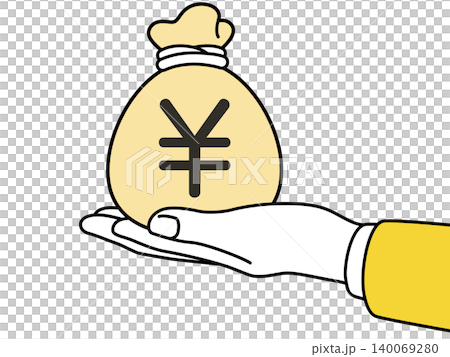 お金と手と円マークとコインを持つ手のイラスト 140069280