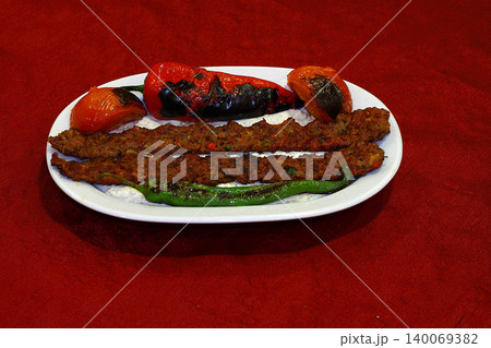 Traditional delicious Turkish foods; Turkish name; Adana kebab 140069382