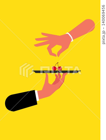 Waiter Serving Fresh Red Cherries on a Tray Stock Illustration Waiter Serving Fresh Red Cherries on a Tray Stock Illustration 140069456