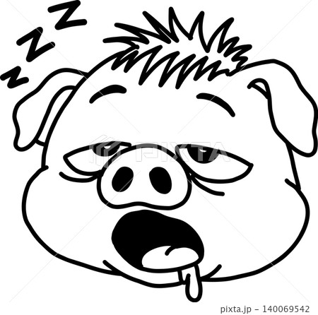 眠くてよだれを垂らす豚のイラスト。睡眠、居眠り、疲労。 眠くてよだれを垂らす豚のイラスト。睡眠、居眠り、疲労。 140069542