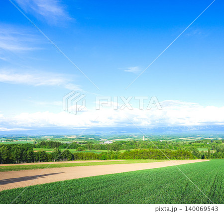 夏の北海道上富良野町にあるジェットコースターの路から見た風景 夏の北海道上富良野町にあるジェットコースターの路から見た風景 140069543