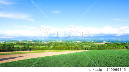夏の北海道上富良野町にあるジェットコースターの路から見た風景 夏の北海道上富良野町にあるジェットコースターの路から見た風景 140069546