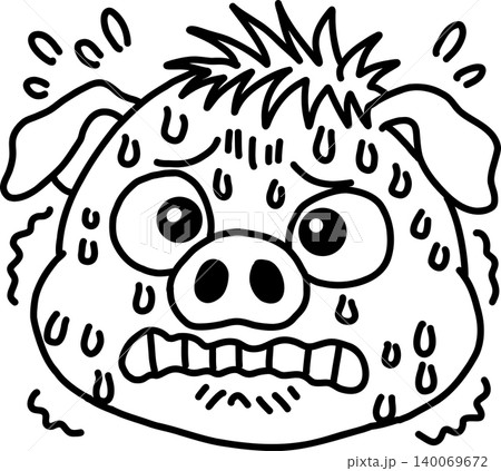 恐怖や緊張でガタガタ震えて冷や汗を流すイノシシ(または豚)のキャラクターイラスト 恐怖や緊張でガタガタ震えて冷や汗を流すイノシシ(または豚)のキャラクターイラスト 140069672