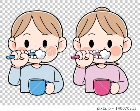 Illustration of a child brushing his teeth 140070213