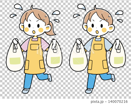 買い物袋を持って走るパパとママのイラスト 140070216
