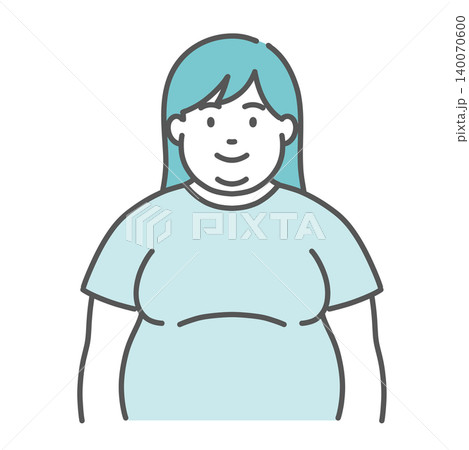 肥満体型（ぽっちゃり）の女性の上半身イラスト（正面・通常ポーズ） 140070600