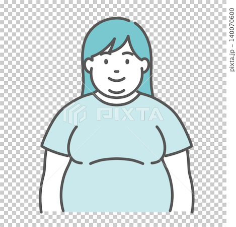 An illustration of the upper body of an overweight (chubby) woman (front view, normal pose). An illustration of the upper body of an overweight (chubby) woman (front view, normal pose). 140070600
