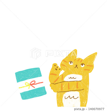 お中元に何を贈るか考える茶トラ猫 お中元イラスト素材 お中元に何を贈るか考える茶トラ猫 お中元イラスト素材 140070977