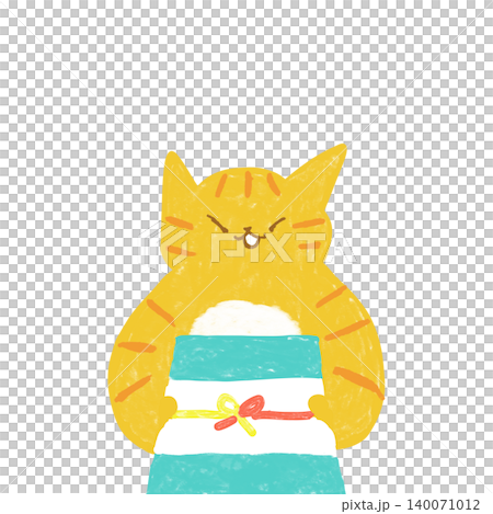 A tabby cat giving a mid-year gift (Mid-year gift illustration material) A tabby cat giving a mid-year gift (Mid-year gift illustration material) 140071012