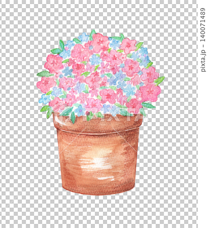 Watercolor illustration of a potted flower. Watercolor illustration of a potted flower. 140071489