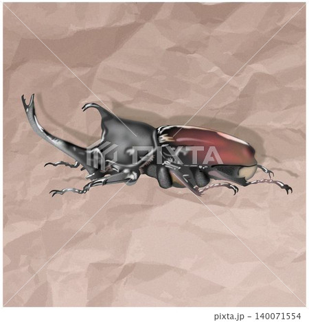 昆虫カブトムシの細密なイラストと背景のクラフト紙イラスト 昆虫カブトムシの細密なイラストと背景のクラフト紙イラスト 140071554