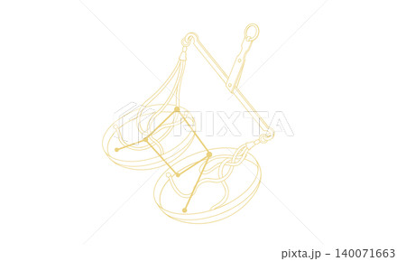 てんびん座の線画イラスト(ゴールド色で天秤の絵と星座線、線のみで塗りなし) てんびん座の線画イラスト(ゴールド色で天秤の絵と星座線、線のみで塗りなし) 140071663