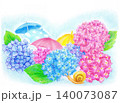 紫陽花と子供達のカラフルな雨傘 140073087