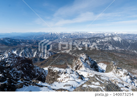 雪山の日光白根山の登山ルートとその周辺 雪山の日光白根山の登山ルートとその周辺 140073254