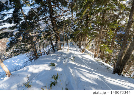 雪山の日光白根山の登山ルートとその周辺 雪山の日光白根山の登山ルートとその周辺 140073344