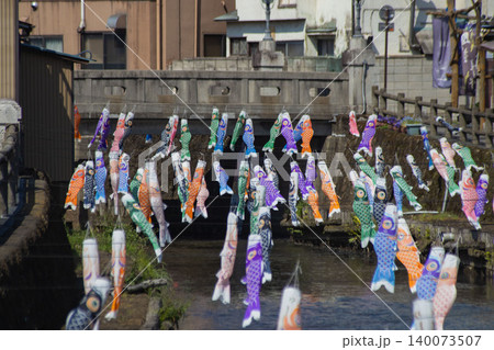 風に揺れるうずまの鯉のぼり 140073507