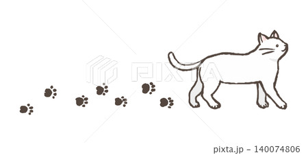 足跡を残して歩いている猫のイラスト 白猫が歩くイラスト 足跡を残して歩いている猫のイラスト 白猫が歩くイラスト 140074806