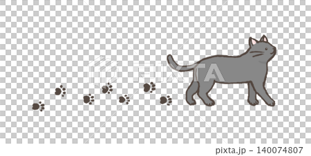 足跡を残して歩いている猫のイラスト　グレーの猫が歩くイラスト 140074807