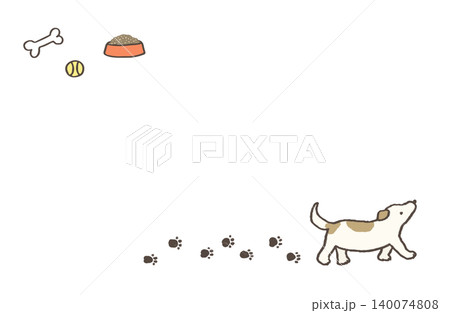 足跡を残して歩いている犬のイラスト　シンプルな可愛い犬が歩くイラスト 犬のフレーム 140074808