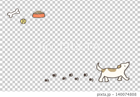 足跡を残して歩いている犬のイラスト　シンプルな可愛い犬が歩くイラスト 犬のフレーム 140074808