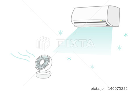 シンプルな冷房、エアコンのイラスト クーラーの家電イラスト サーキュレーターで室内の空気を循環 シンプルな冷房、エアコンのイラスト クーラーの家電イラスト サーキュレーターで室内の空気を循環 140075222