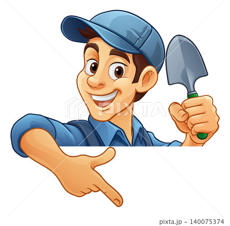 Gardener Garden Trowel Cartoon Handyman Man Mascot Gardener Garden Trowel Cartoon Handyman Man Mascot 140075374
