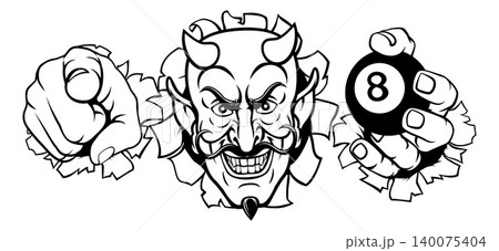 Devil Billiards Pool 8 Ball Mascot Illustration Devil Billiards Pool 8 Ball Mascot Illustration 140075404