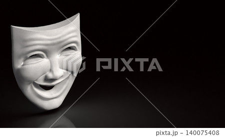 White Smiling Theater Mask in Darkness 3d render. 140075408