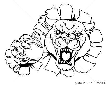 Panther Leopard Cougar Wildcat Tennis Ball Mascot 140075411
