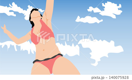 水着を着た女性が浜辺にいるイラスト 水着を着た女性が浜辺にいるイラスト 140075928