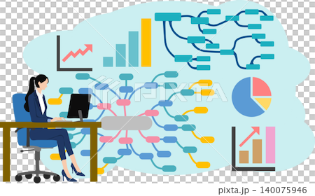 Illustration of a businesswoman thinking about business strategies Illustration of a businesswoman thinking about business strategies 140075946