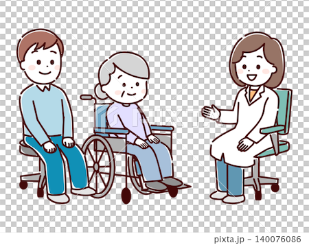 A patient and their family receiving medical treatment (hand-drawn style) A patient and their family receiving medical treatment (hand-drawn style) 140076086