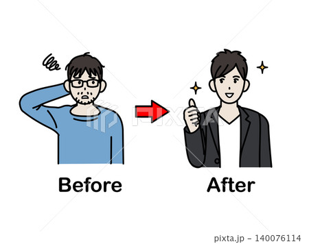 非モテ男からモテる男にイメチェンするイラスト 非モテ男からモテる男にイメチェンするイラスト 140076114