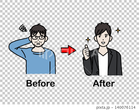 非モテ男からモテる男にイメチェンするイラスト 非モテ男からモテる男にイメチェンするイラスト 140076114