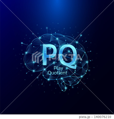 PQ Play Quotient symbol in brain human. Style polygon glowing blue on a dark background. Intelligence balance of child. Leadership development growth concept. Vector. PQ Play Quotient symbol in brain human. Style polygon glowing blue on a dark background. Intelligence balance of child. Leadership development growth concept. Vector. 140076210