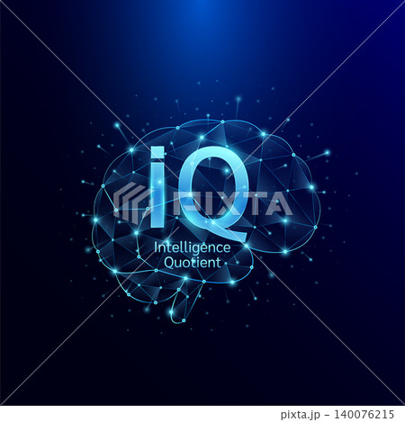 IQ Intelligence Quotient symbol in brain human. Style polygon glowing blue on a dark background. Intelligence balance of child. Leadership development growth concept. Vector. 140076215