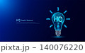 Health Quotient HQ symbol in light bulb style polygon glowing blue on a dark background. Emotional intelligence balance of child brain. Leadership development growth concept. Vector. 140076220
