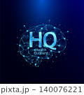 Health Quotient HQ symbol in brain human. Style polygon glowing blue on a dark background. Intelligence balance of child. Leadership development growth concept. Vector. 140076221