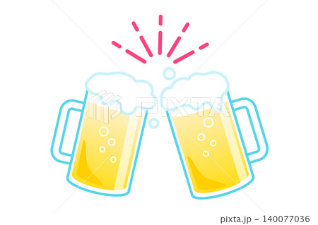 ビールジョッキに入ったビールで乾杯するイラスト ビールジョッキに入ったビールで乾杯するイラスト 140077036