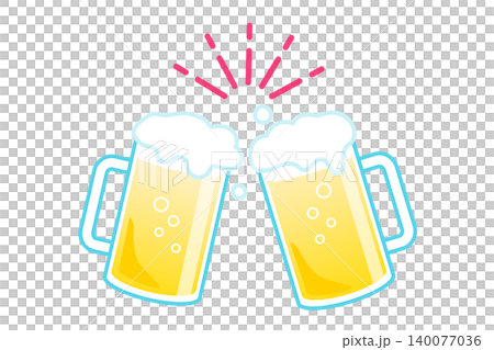 ビールジョッキに入ったビールで乾杯するイラスト ビールジョッキに入ったビールで乾杯するイラスト 140077036