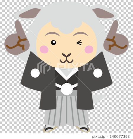A sheep character making a number one pose with both hands A sheep character making a number one pose with both hands 140077398