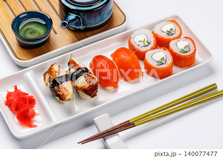 Sushi set with tea and small teapot 140077477