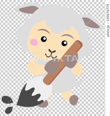 大筆を抱えて書き初めを楽しむ羊キャラクター 大筆を抱えて書き初めを楽しむ羊キャラクター 140078779