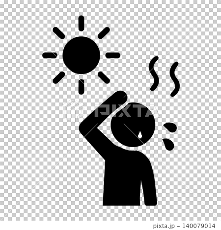 Strong sun and heatstroke warning icon 140079014