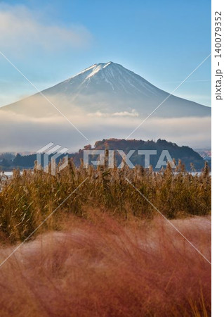 秋の河口湖と富士山 140079352